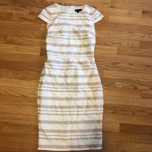 J. Crew White Striped Short Sleeve Fitted Dress